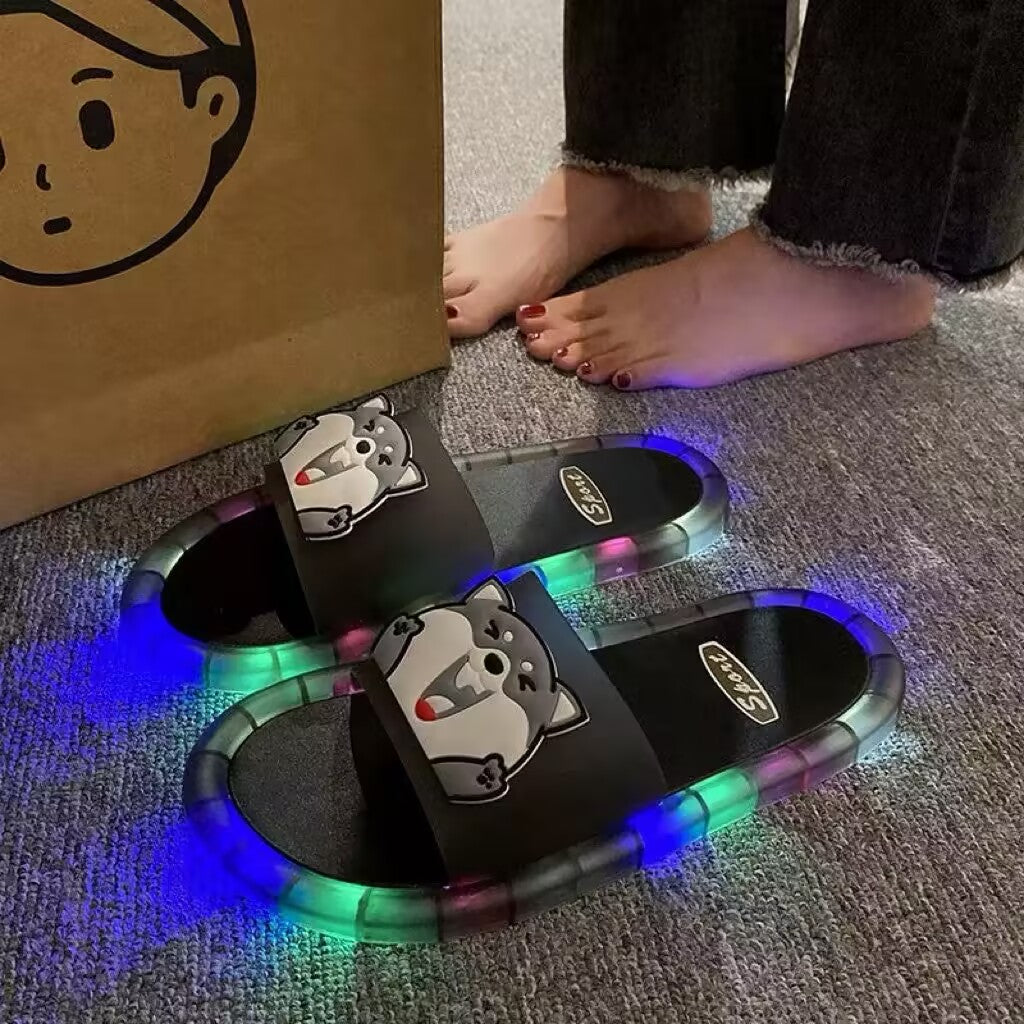 Cute Sparkly LED Shining Crystal Plastic Color Lightweight Non-slip Slippers