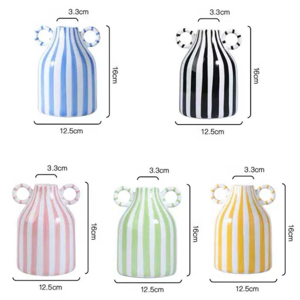 Colorful Vertical Striped Double Ear Ceramic Vase
