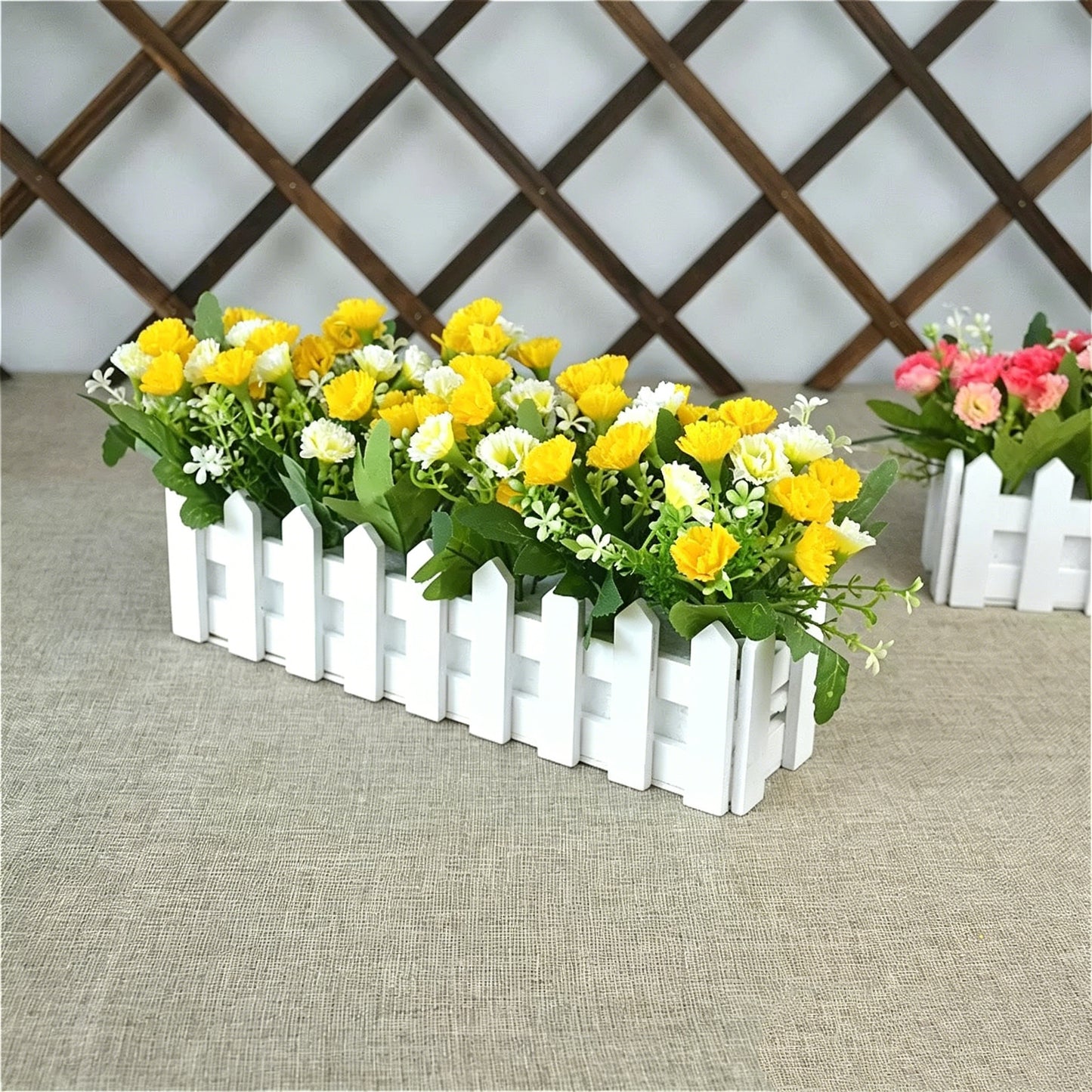 Free Shipping Artificial Flowers Plants With Wooden Fence Home and Shop Party Decor
