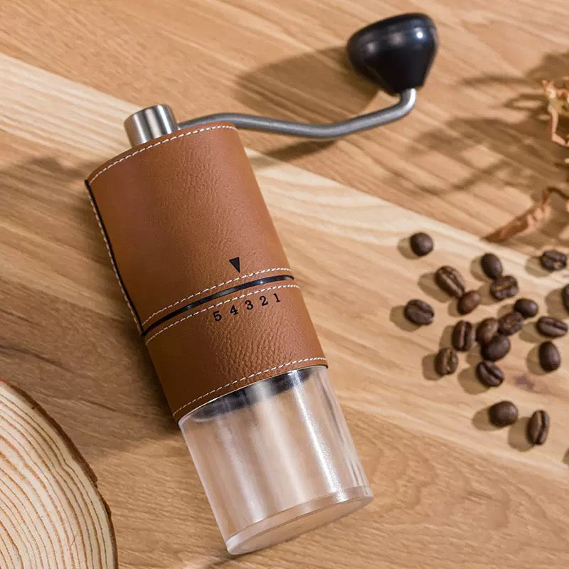 Customized LOGO Leather Outer Layer Camping Coffee Grinder