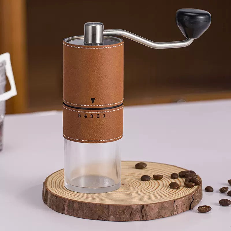 Customized LOGO Leather Outer Layer Camping Coffee Grinder