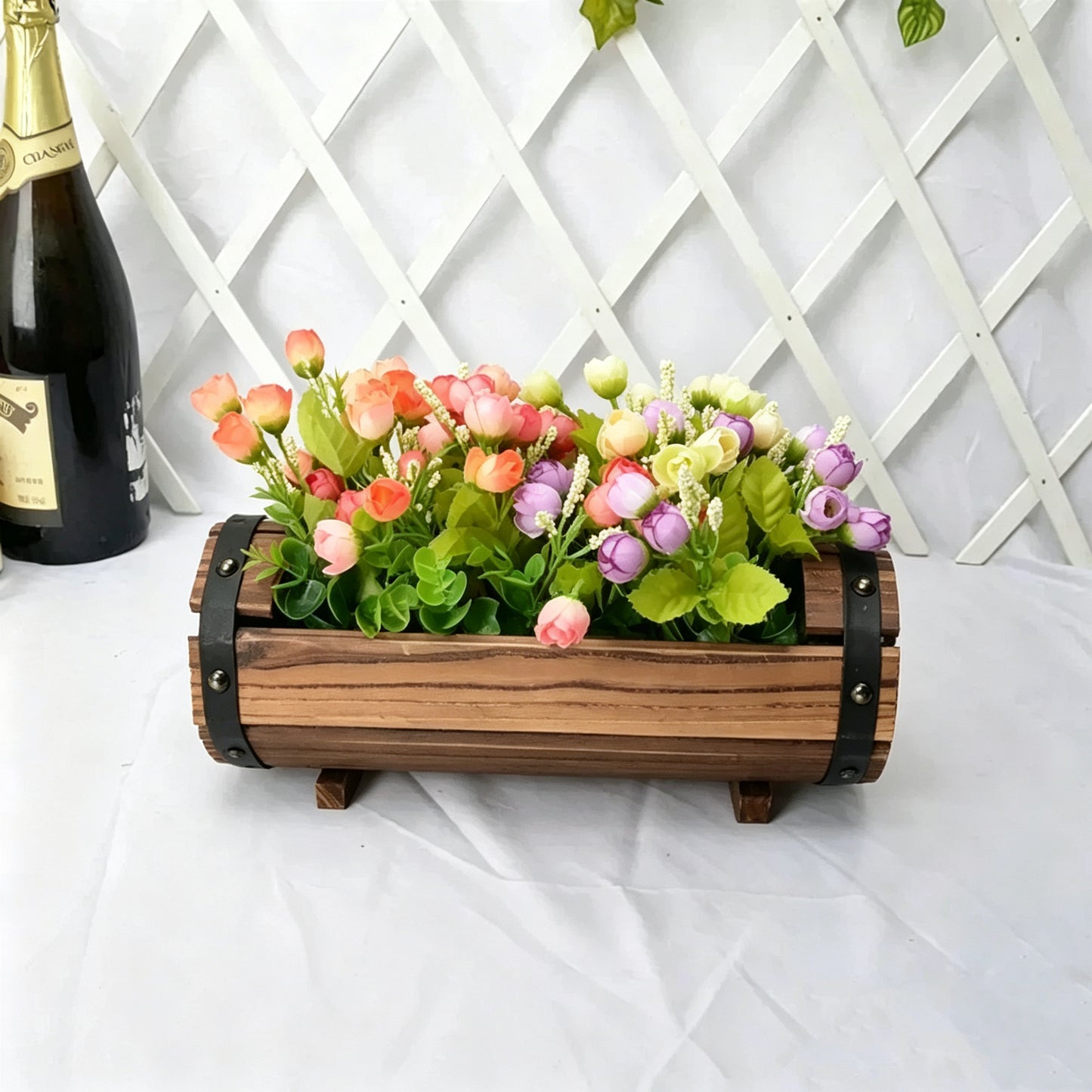 Free Shipping Artificial Flowers Plants With Wooden Bucket Home Shop Bar Decor