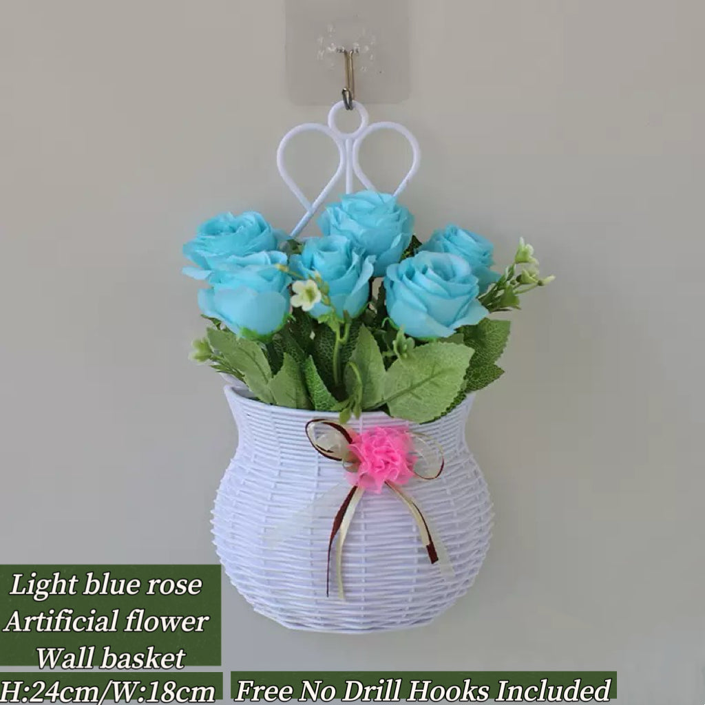 Home Decor Artificial Flowers Hanging Basket Wall Decor No Drilling Hook