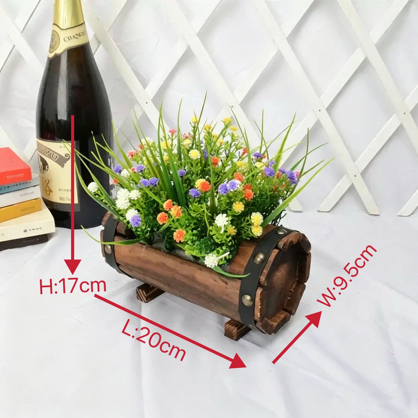 Free Shipping Artificial Flowers Plants With Wooden Bucket Home Shop Bar Decor