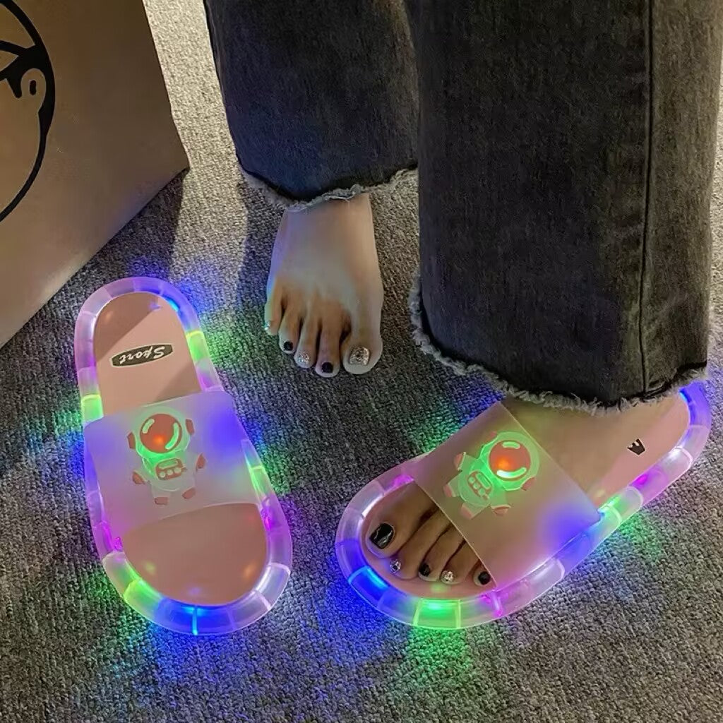 Cute Sparkly LED Shining Crystal Plastic Color Lightweight Non-slip Slippers