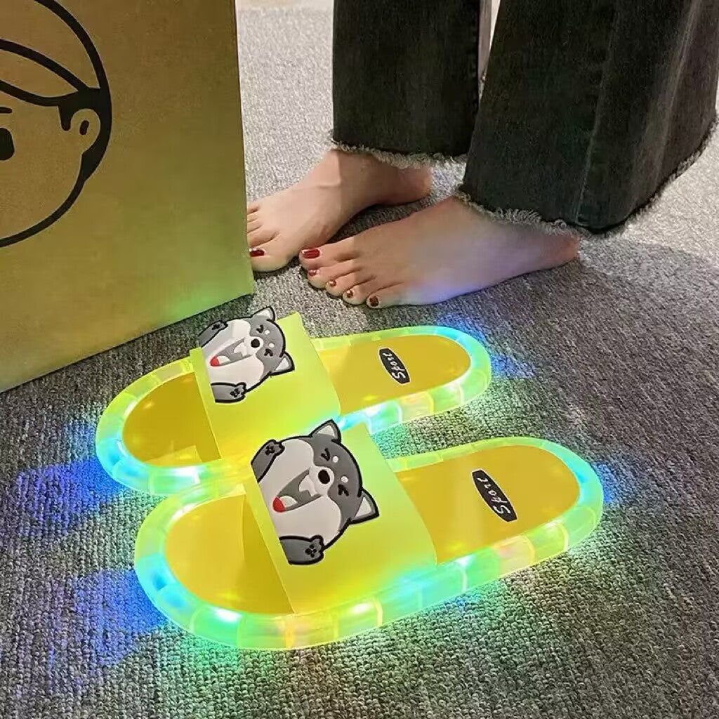 Cute Sparkly LED Shining Crystal Plastic Color Lightweight Non-slip Slippers