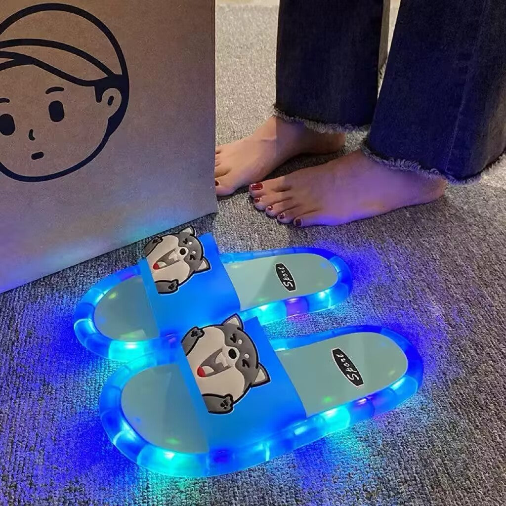 Cute Sparkly LED Shining Crystal Plastic Color Lightweight Non-slip Slippers