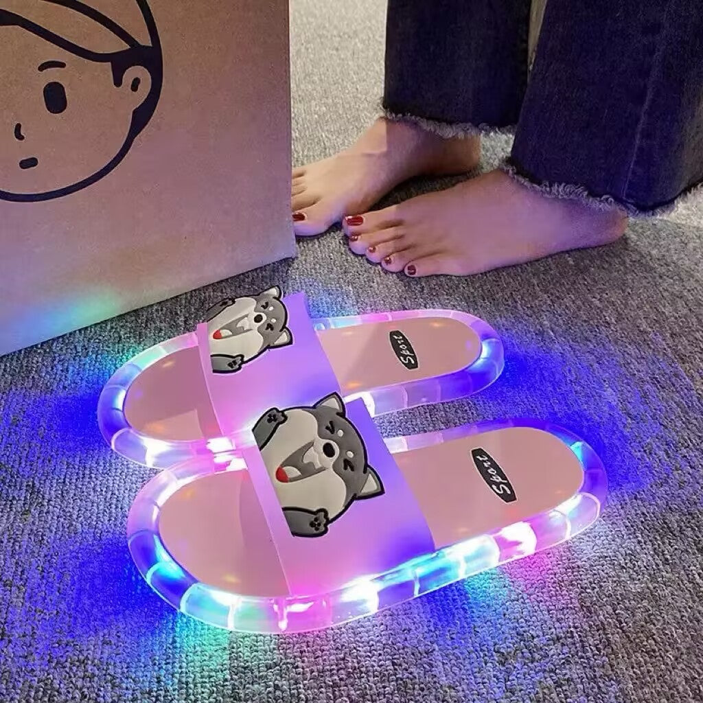 Cute Sparkly LED Shining Crystal Plastic Color Lightweight Non-slip Slippers