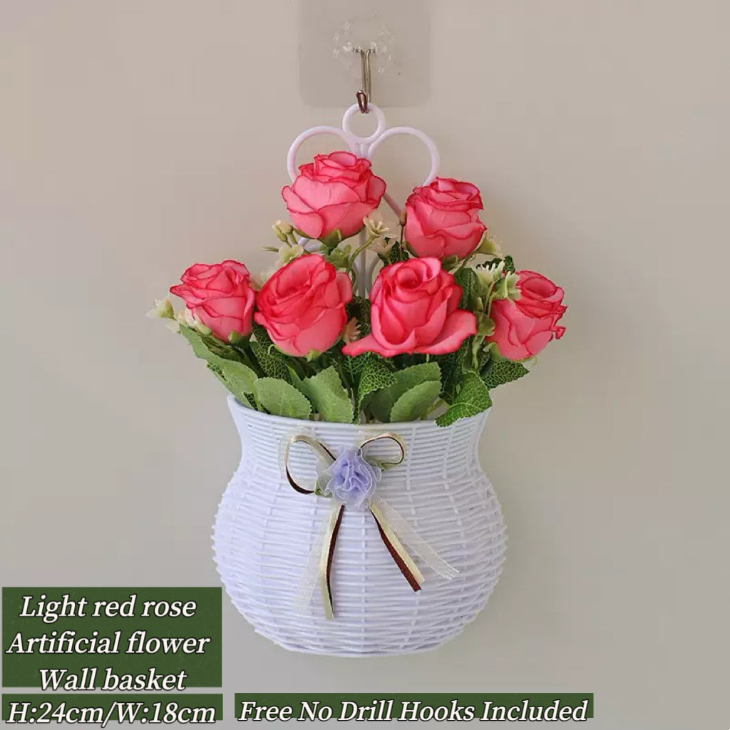 Home Decor Artificial Flowers Hanging Basket Wall Decor No Drilling Hook