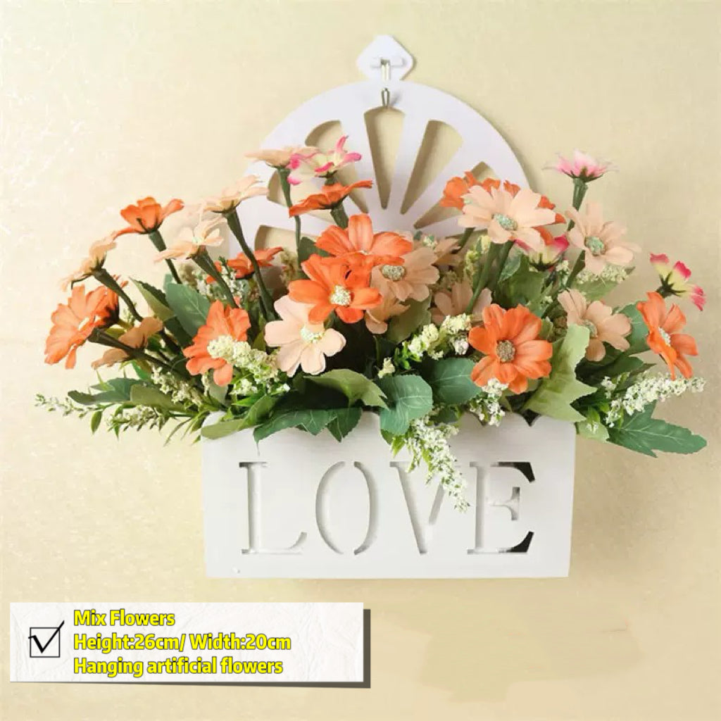 Free Shipping Home Decor Artificial Flowers Hanging Love Box Wall Decor No Drilling Hook
