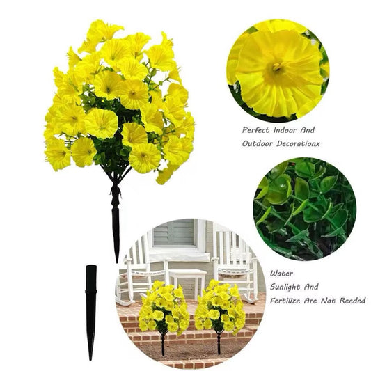 Free Shipping 16" Outdoor Garden/Home Shop Decor Artificial Decorative Flower Bouquet Morning Glory Bush With Ground Stake(8 colors)