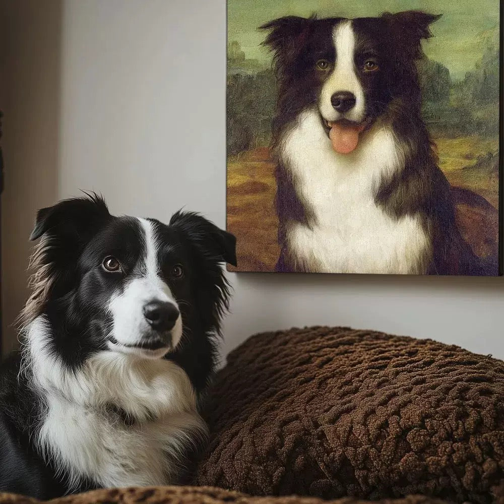 Customized Pet Oil Painting with Wood Frame Spray Painting Style Povides Free Design