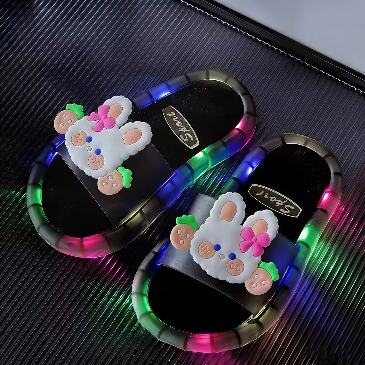 Children Sparkly LED Shining Crystal Plastic Summer Lightweight Non-slip Slippers
