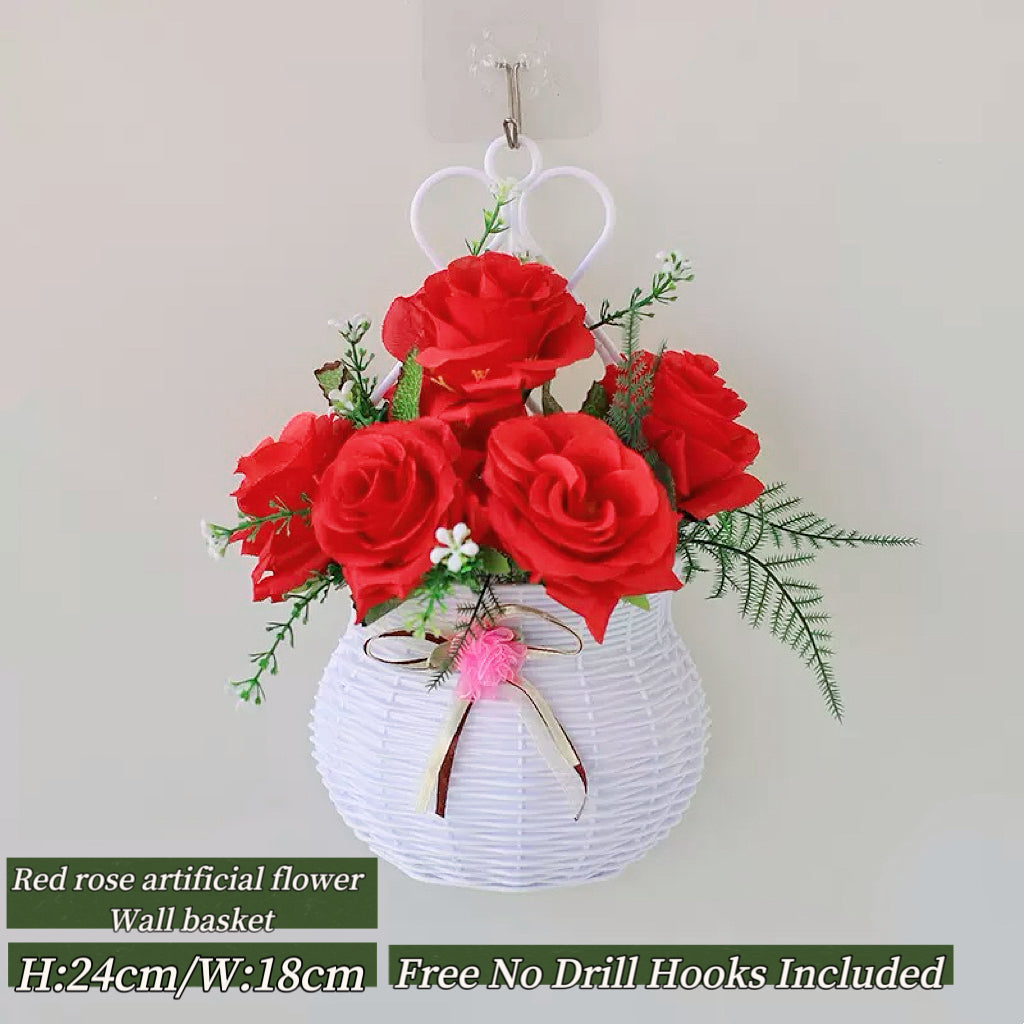 Home Decor Artificial Flowers Hanging Basket Wall Decor No Drilling Hook