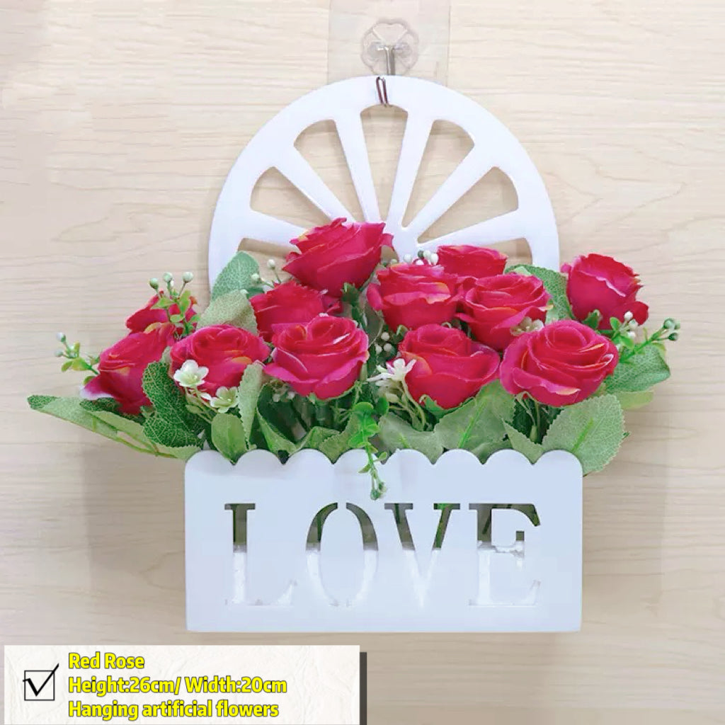 Free Shipping Home Decor Artificial Flowers Hanging Love Box Wall Decor No Drilling Hook