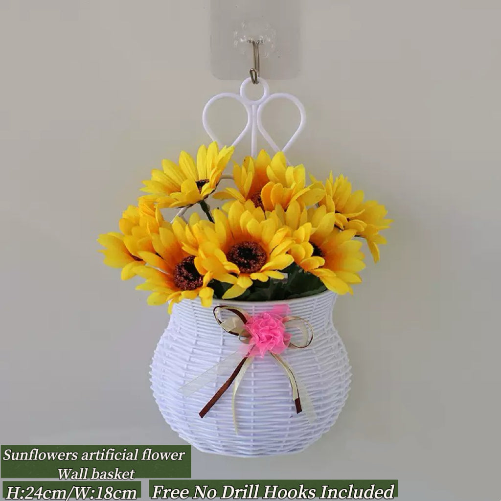 Home Decor Artificial Flowers Hanging Basket Wall Decor No Drilling Hook