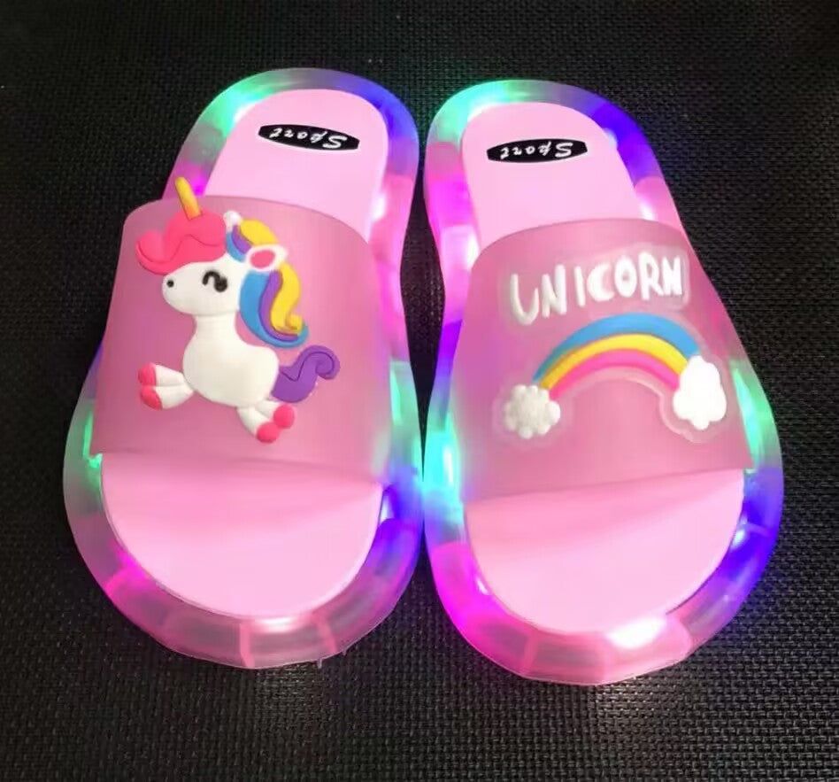 Children Sparkly LED Shining Crystal Plastic Summer Lightweight Non-slip Slippers
