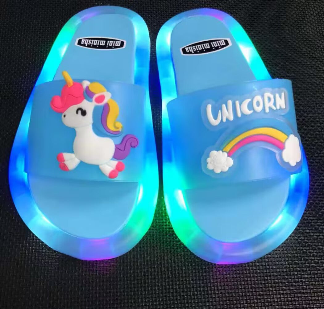 Children Sparkly LED Shining Crystal Plastic Summer Lightweight Non-slip Slippers