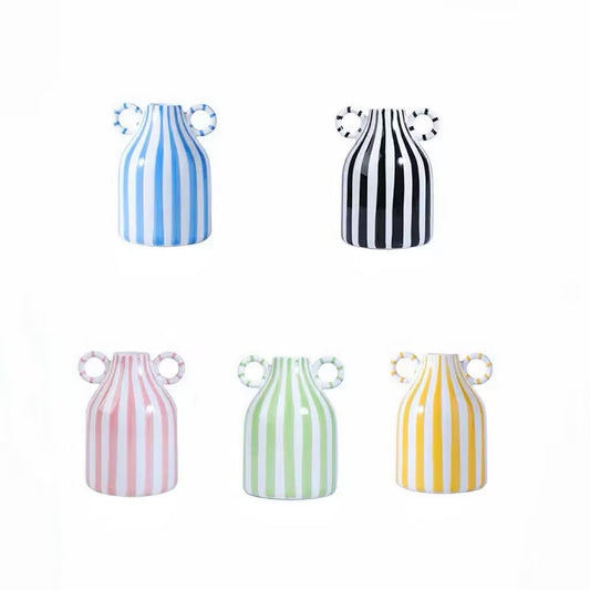 Colorful Vertical Striped Double Ear Ceramic Vase